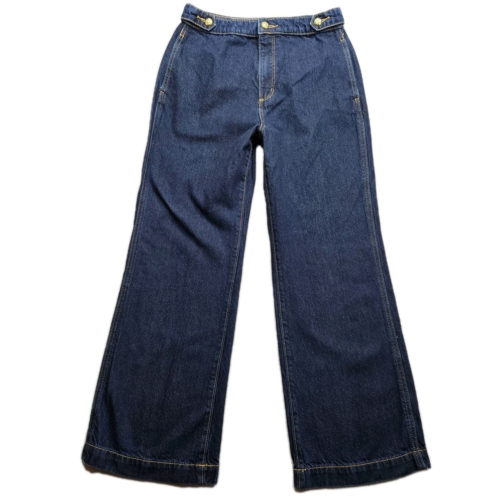Loft High Rise Wide Leg Sailor Jeans Womens 2/26 Blue Dark Wash Ankle 28x27
